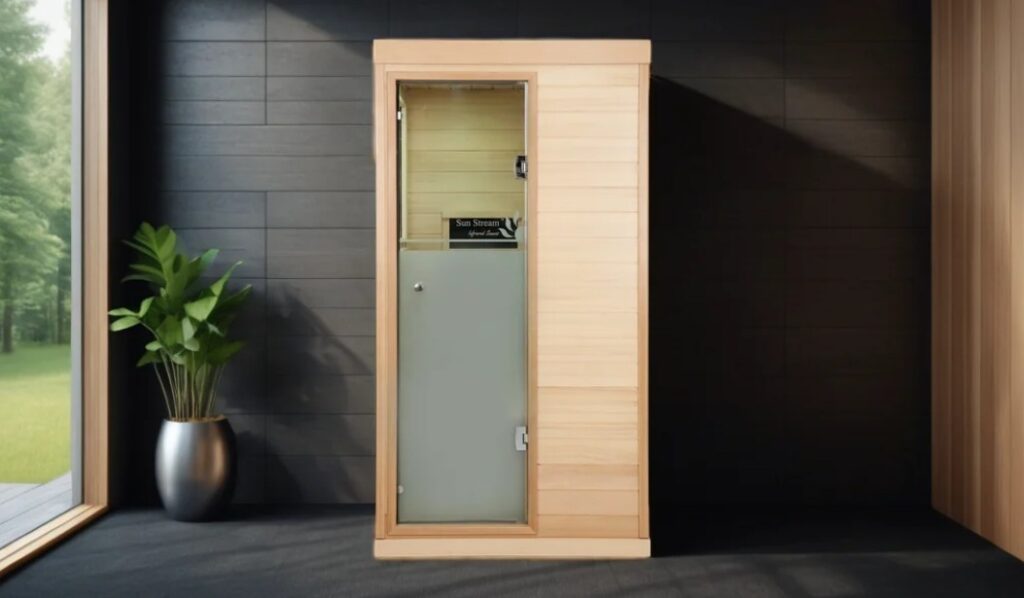 Evolve Mini infrared sauna positioned in a contemporary apartment living space
