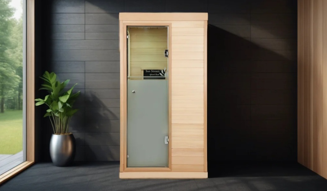 Small Infrared Sauna – Evolve Mini in Modern Apartment Setting Evolve Mini infrared sauna positioned in a contemporary apartment living space