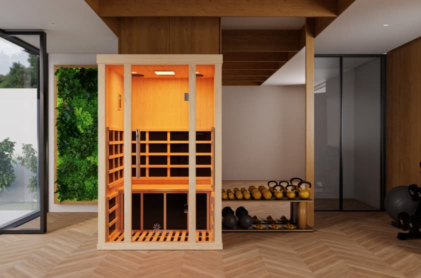 Premium Sun Stream infrared sauna made with FSC-certified Canadian Hemlock, designed for home wellness in Australia.