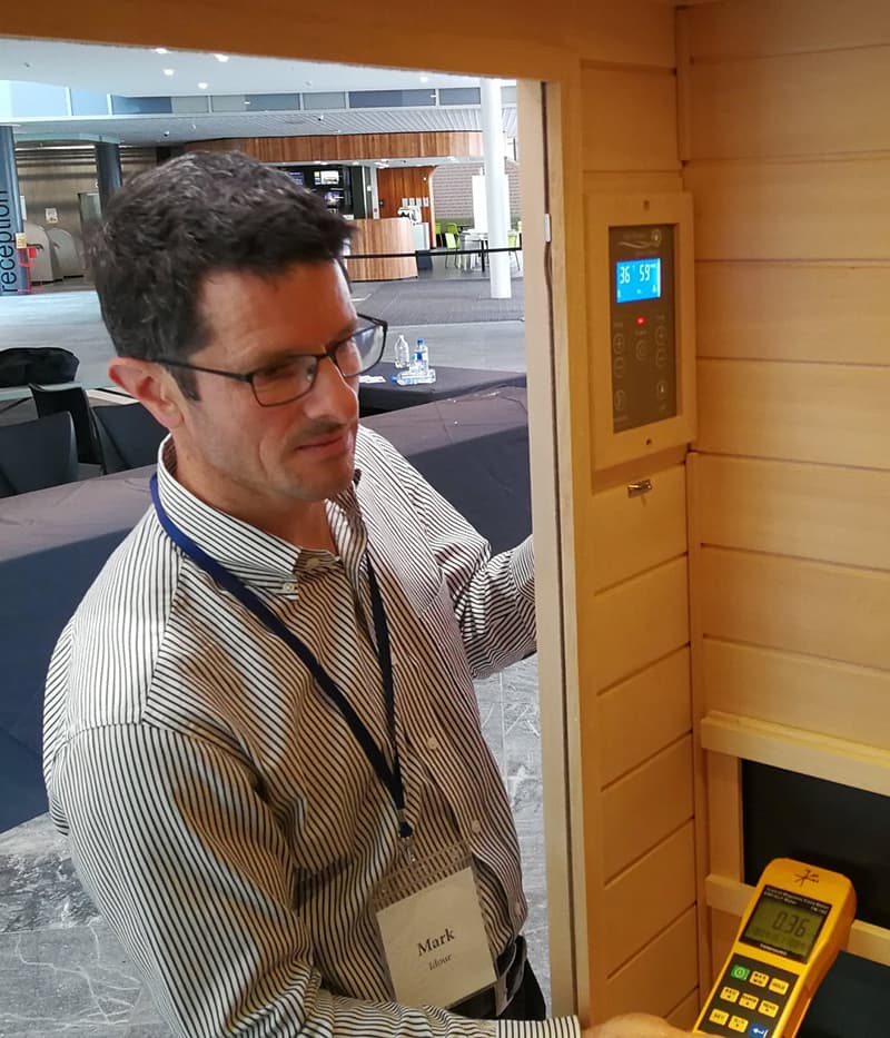 Ultra-Low EMF Infrared Sauna Testing – Sun Stream Saunas Sun Stream infrared sauna being tested for ultra-low EMF to guarantee a safe, healthy sauna experience.