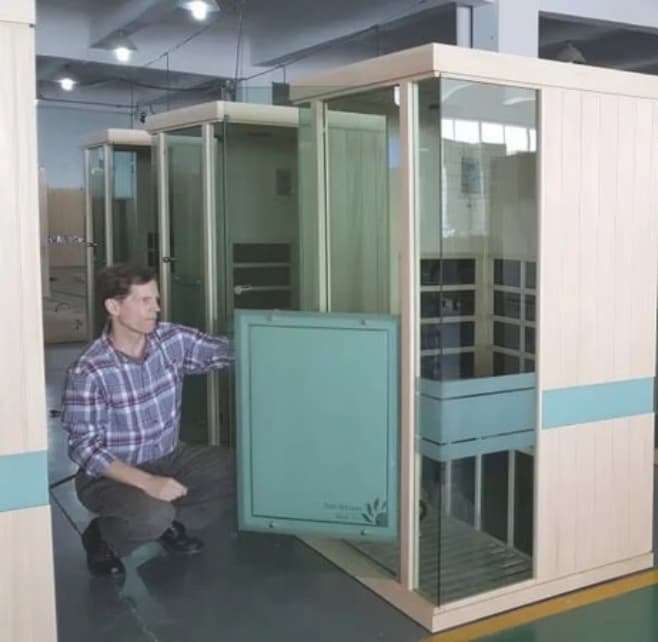 Precision-Built Infrared Saunas – Quality Tested for Australia Sun Stream infrared sauna undergoing quality inspection at the factory to ensure top performance and safety.
