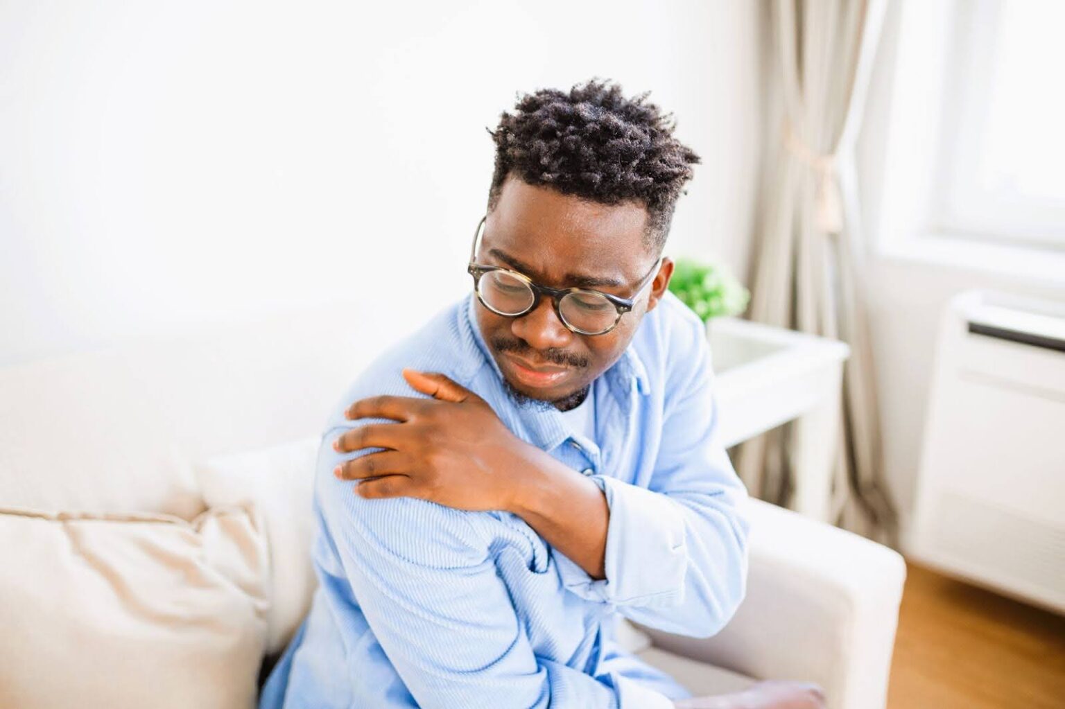 Man suffering from fibrmyalgia, in need of infrared sauna sessions