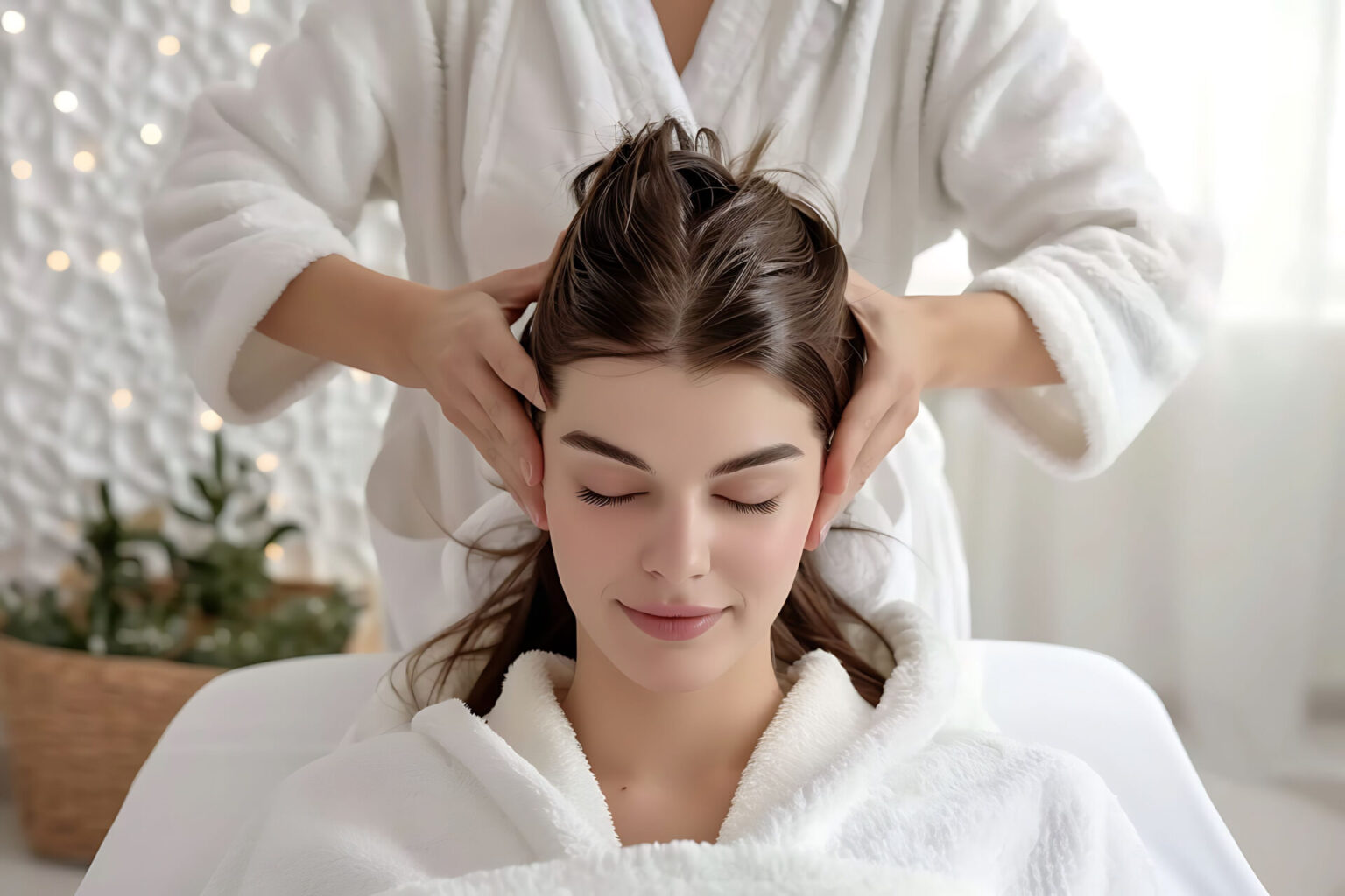 Woman at spa receiving massage, waiting for infrared sauna session
